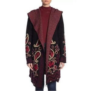 Vertigo Multi Color Paisley Shawl Collar Long Sweater Cardigan Knit Sz L